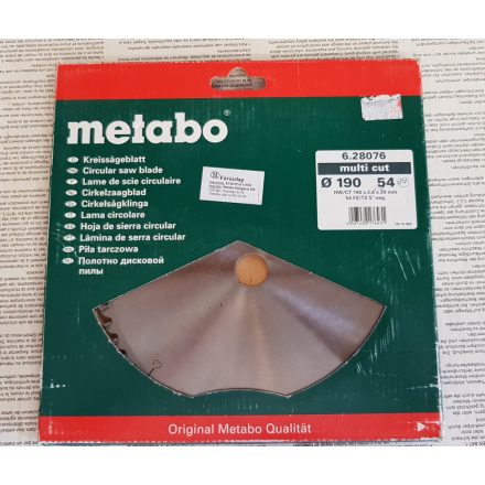 Metabo aluvágó(könnyűfémvágó) HM körfűrészlap 190x2,6x20 z=54 FZ/TR